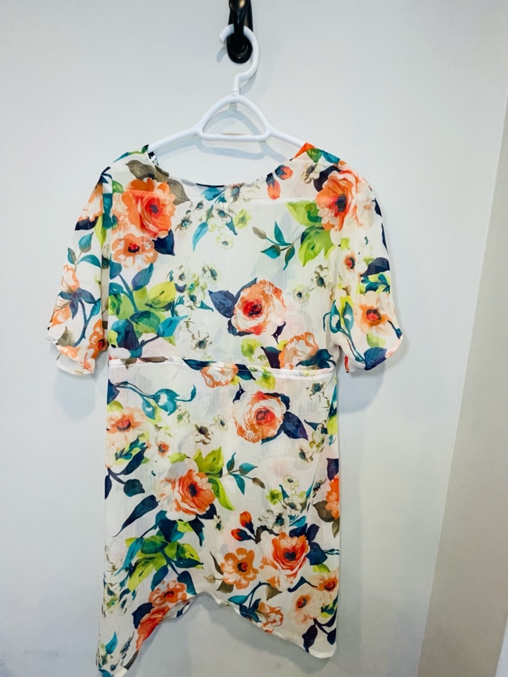 Tommy Bahama White Floral Tie-Front Tunic coverup with Orange & Blue Blooms - Picture 3 of 8